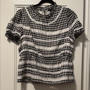 J. Crew Black and White Gingham Blouse